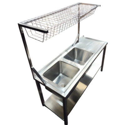 Double Sink with Overhead Plate Rack