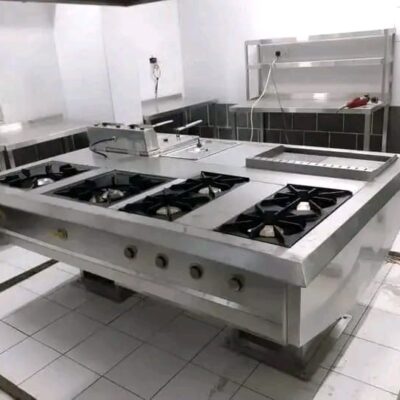 Combined Cooking Station – 6-Burner Gas Cooker with Double Fryer, Griddle & Dumper