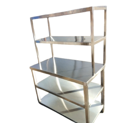 Stainless Steel Three-Tier Kitchen Table with Two Overshelves
