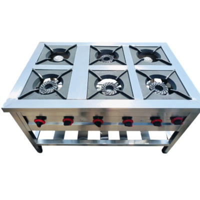 Six Burner Stainless Steel Commercial Gas Cooker with Cast Iron Grills